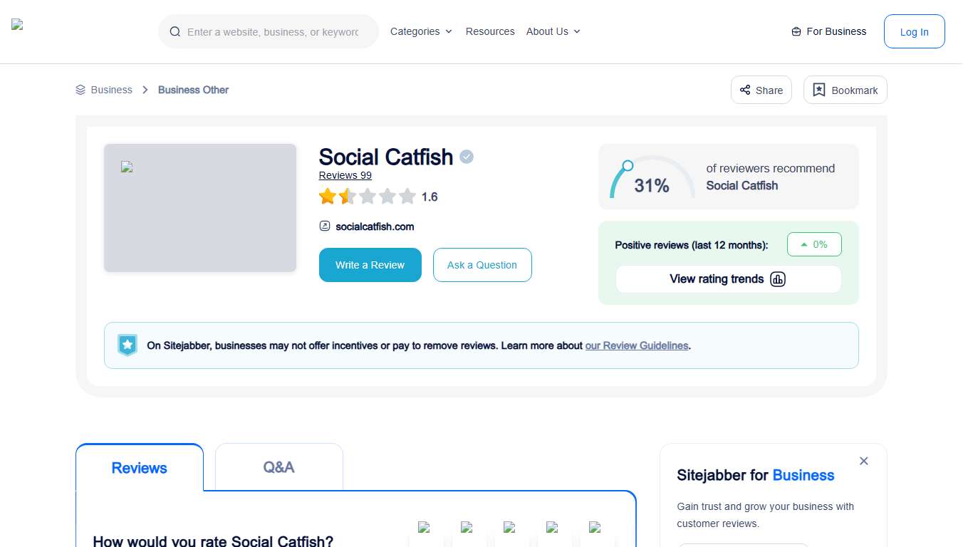 Social Catfish Reviews - Read 99 Customer Reviews of Social Catfish | Sitejabber